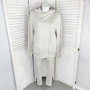 Ragdoll LA Stone Leopard‎ Print Oversized Hoodie Leggings Set Ivory Tan Large